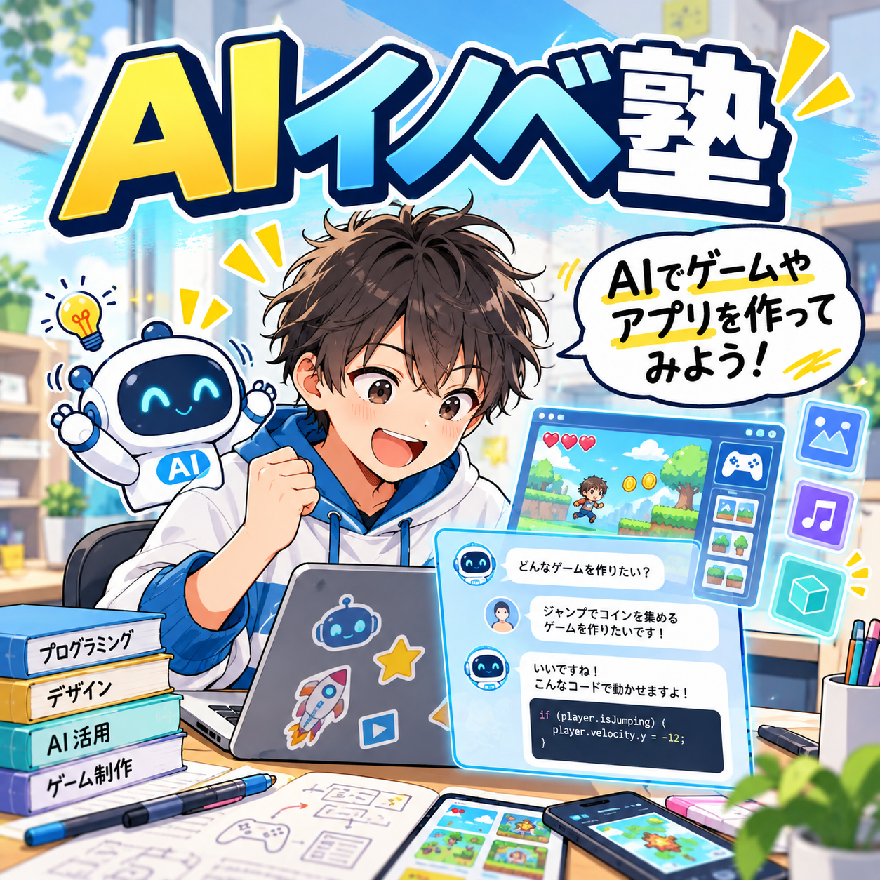 AIでゲームやアプリを制作する中学生