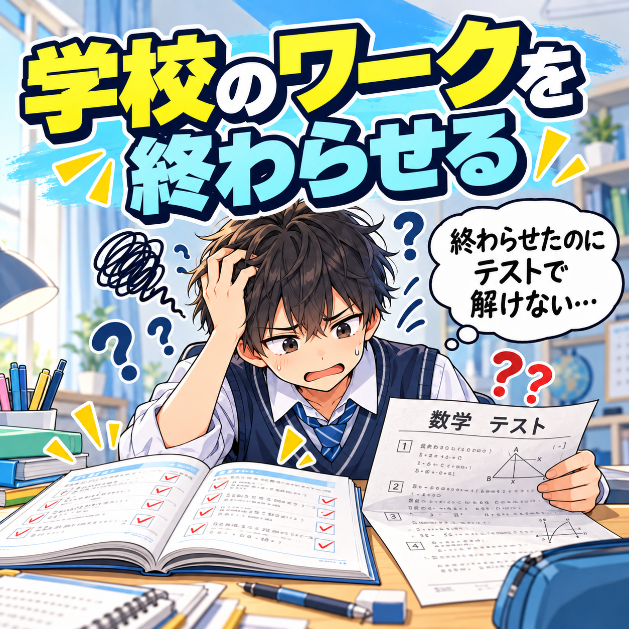 学校のワークを終わらせてもテストで解けない中学生