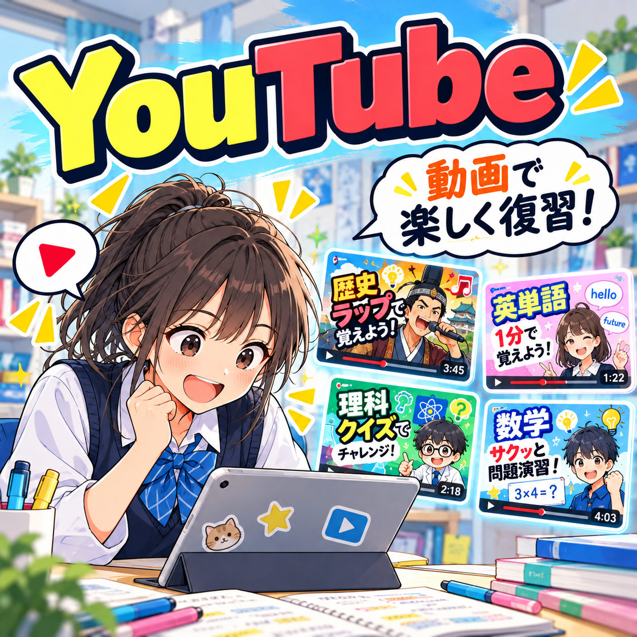 歴史ラップや学習クイズなどのYouTube動画
