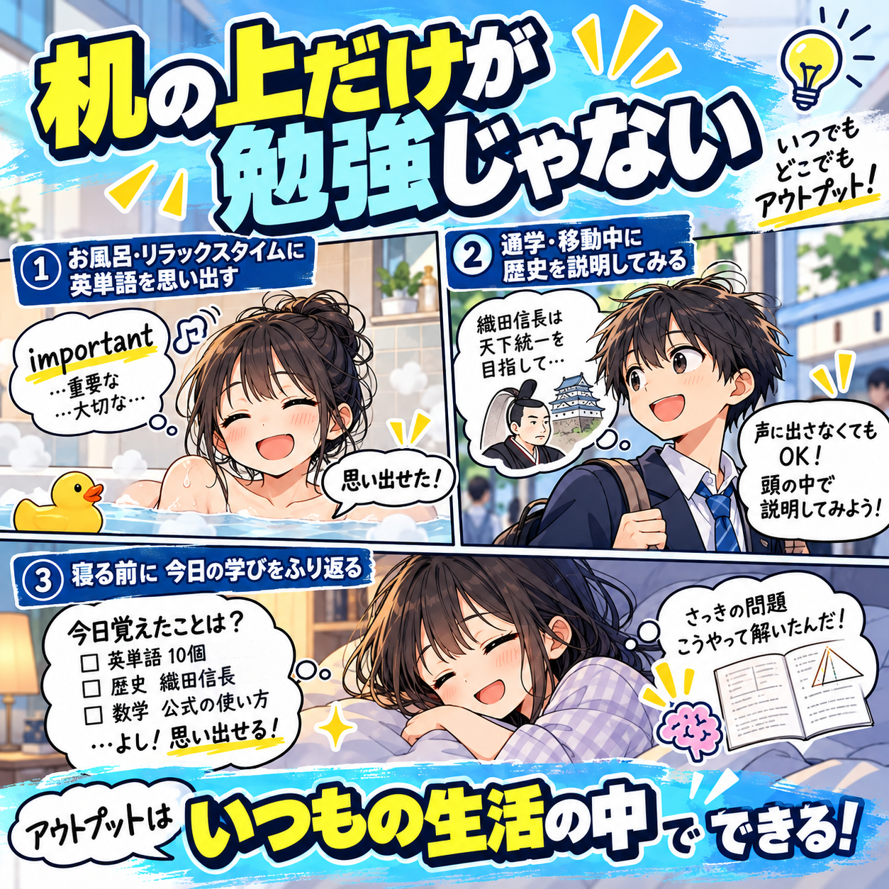 お風呂や移動中など日常生活でアウトプットする勉強法